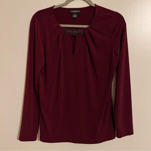 Liz Claiborne Jeweled Rhinestones Stretch Key Hole Cutout Long Sleeve Top M